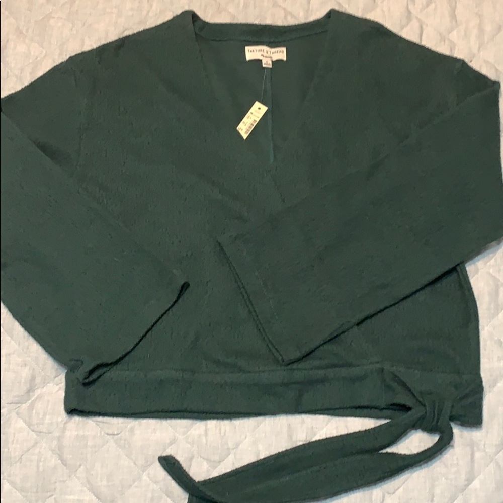 Madewell deep green faux wrap knit top